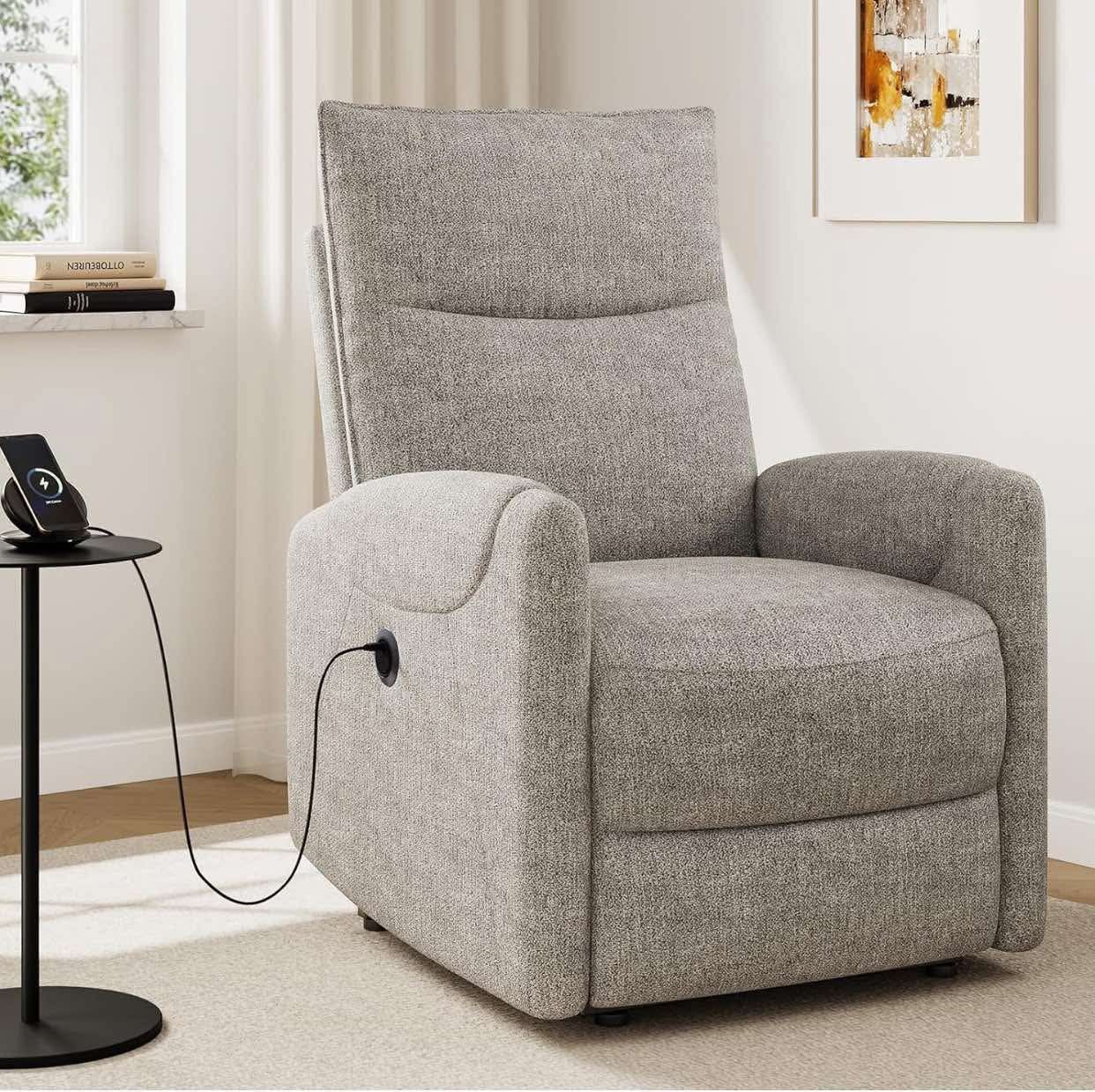Recliner Chair, Power Recliner Chair for Adult, Electric Home Theater Seating with USB Port, Linen Fabric, Springs Seat Cushion, Reclining Single Sofa