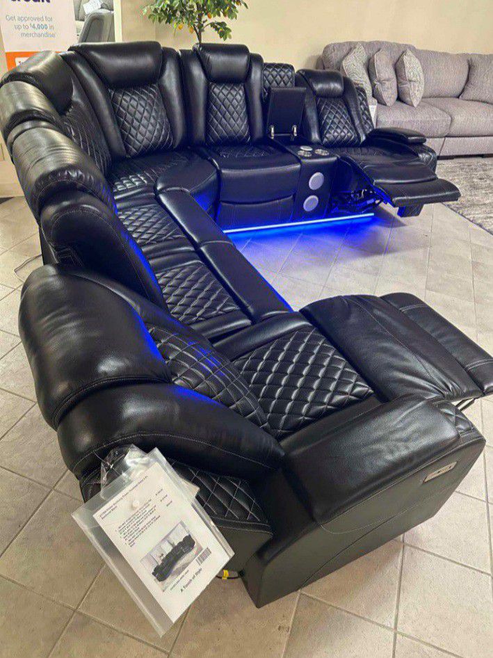 Ashley New Brand- Orion Black Power Reclining Huge Sectional Sofa With Led And Speacker - Home And 3