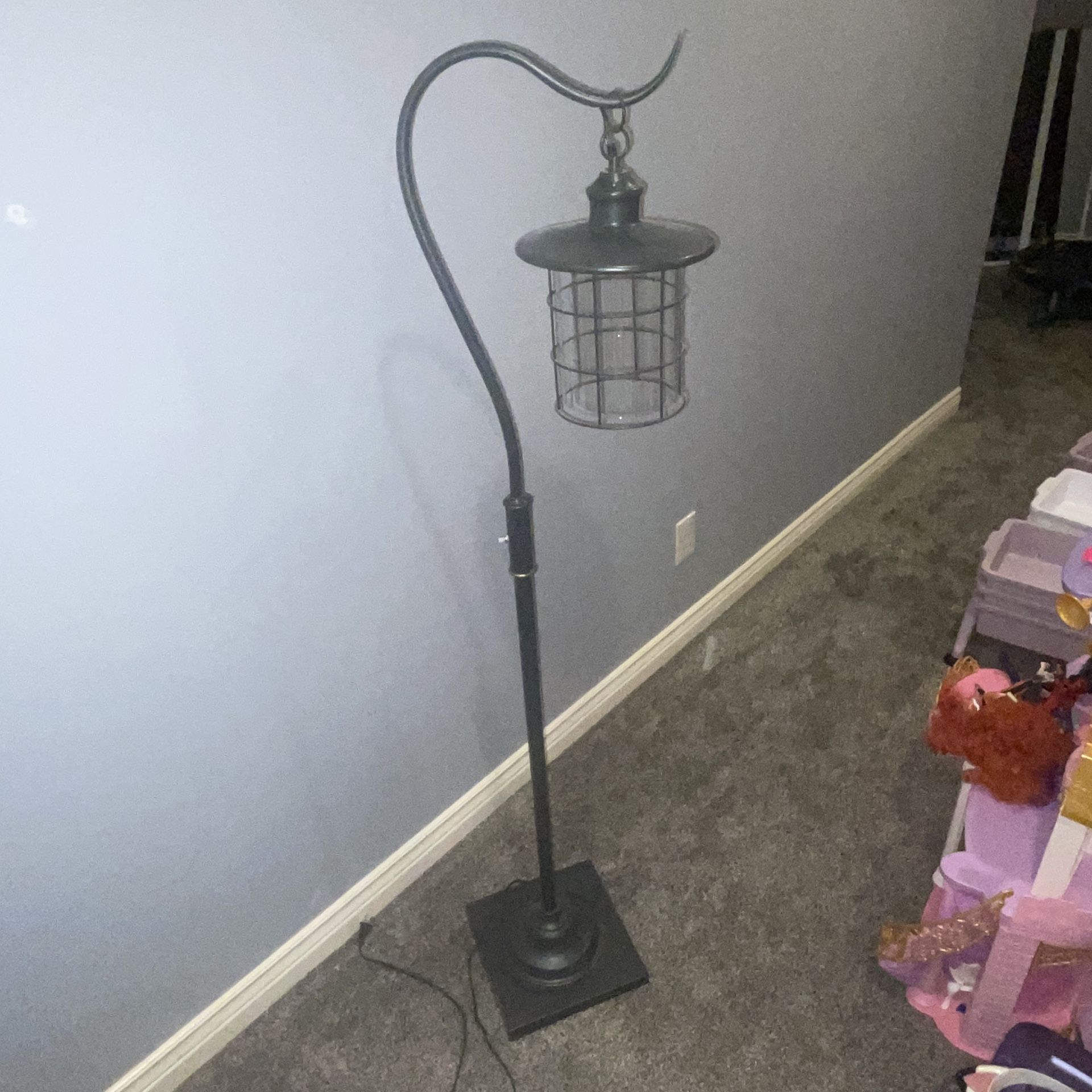 60 Inch Metal Downbridge Design Floor Lamp with Caged Shade, Dark Bronze