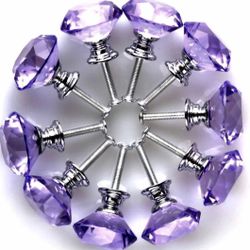 💜New! Set of 10 Purple Swarovski Crystal Style Glass Vanity Knobs Pulls