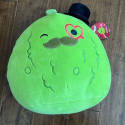 Squishmallows Official 12 inch Charles the Pickle With Mustache & Red Monocle