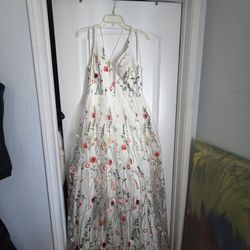 White Floral Embroidered Tulle Ballgown