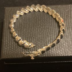 Sterling Silver (925)Wide Spiral Bracelet With Double Clasp,by FAB