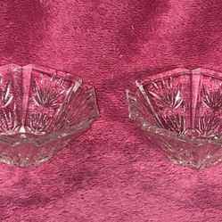 WMF Germany 24% Lead Crystal Cut Glass 6 Sided Hexagon Starburst Bowl Set Of 2! 5” x 2.25” NEW!