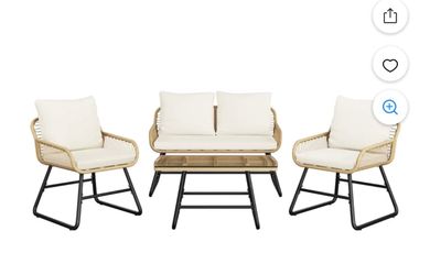 4-Piece Patio Conversation Set with Loveseat, 2 Chairs & Coffee Table