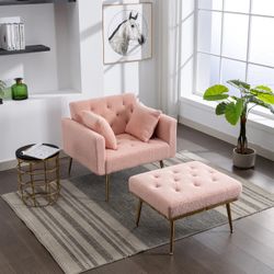 NEW Wide Modern Accent Chair With 3 Positions Tufted Chaise Lounge Chair, Single Recliner Armchair With Ottoman And Gold Legs For Liv