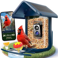 Bird Feeder with Camera Solar Powered - Smart Bird Feeder Camera 2K HD Live Stream, 5MP Photos, AI Identification for Backyard, 2.4Lb Large Capacity, 