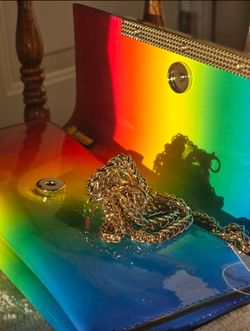 ALDO Rainbow Holographic clutch purse with Chain Strap