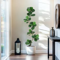 New Beautiful GarveeHome 6 ft Artificial Fiddle Leaf Fig Tree with Black Nursery Planter