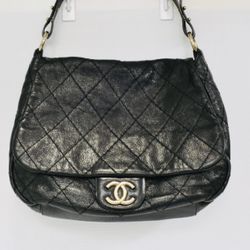 Authentic CHANEL Seasonal Flap Hobo With Distressed GLAZED Calfskin SHW