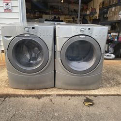 Whirlpool Duet Front Load Matching Washer Dryer Set With Free Stacking Kit - Silver