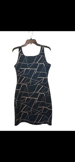 Women’s Black/Beige Geometric Bodycon Short Dress, M/L, Sleeveless Square Neck