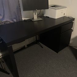 Black Office Desk with Drawer & Cabinet 