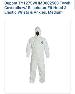 Dupont TY127SWHMD002500 Tyvek Coveralls w/ Respirator Fit Hood & Elastic Wrists & Ankles, Medium