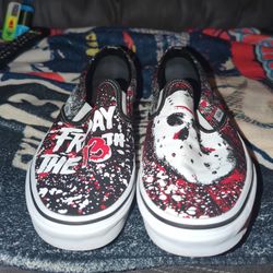 Friday The 13th Classic Slip On Vans (HOUSE OF TERROR) Edition. GLOW IN THE DARK