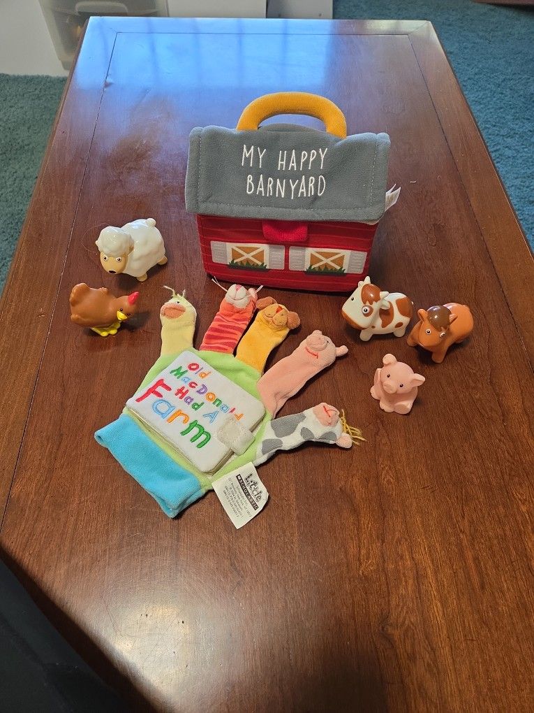 My Happy Barnyard With Rubber Animals And Puppet Book See Description
