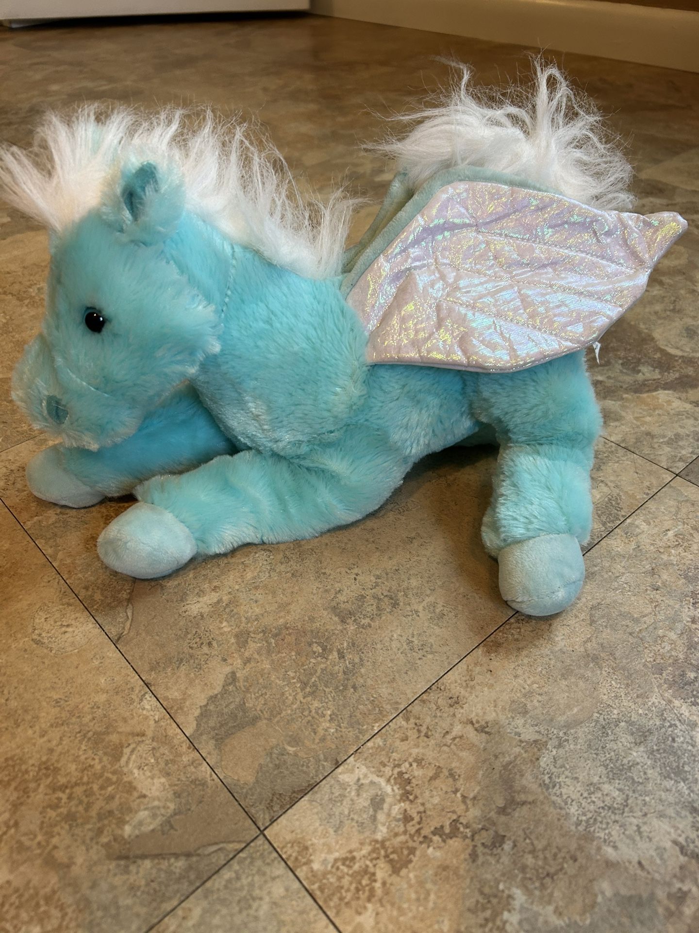Busch Gardens Williamsburg Aqua Blue Pegasus Plush Shimmer Wings Horse 14"