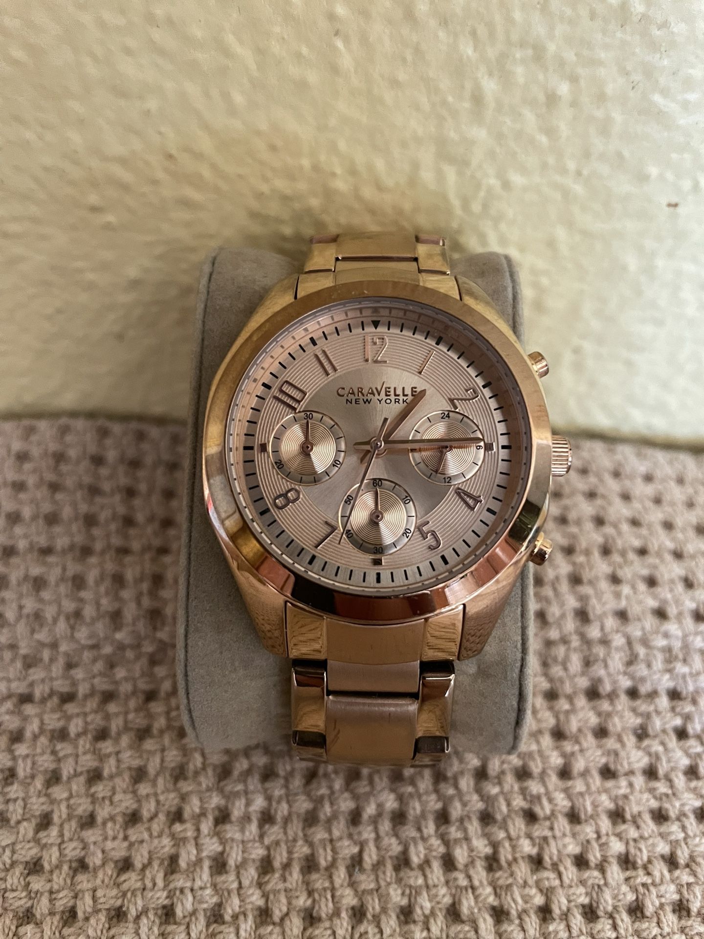 Caravelle Ladie's, Rose Gold Finish Chronograph Watch, Stainless Steel Strap