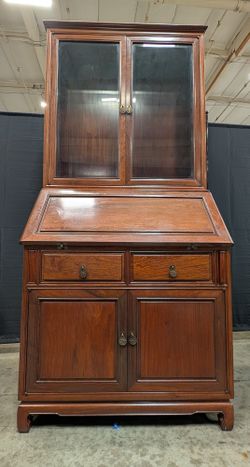 Traditional Dark Wood Secretary Desk and Display Cabinet