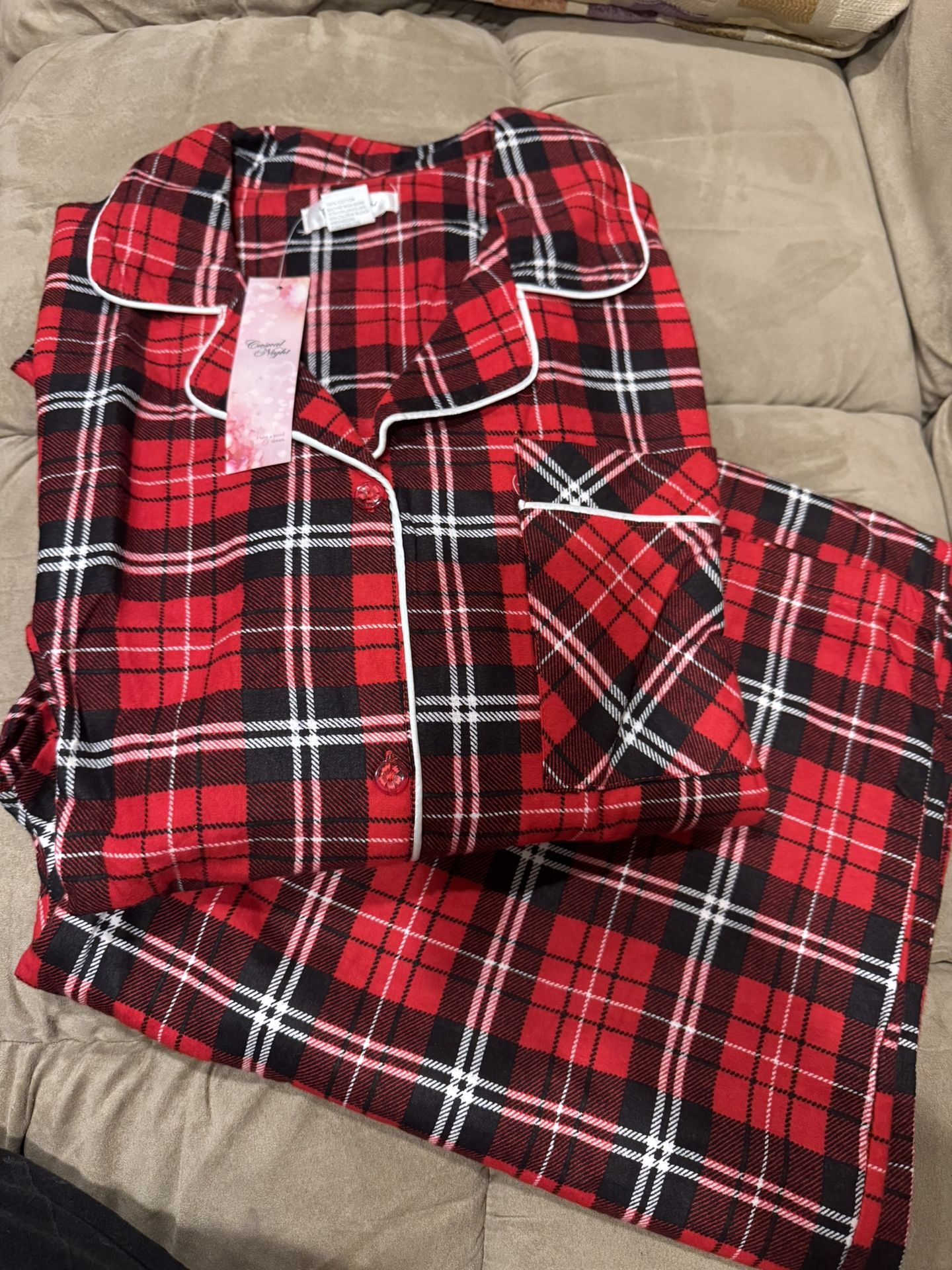 NWT Casual Nights Women's Flannel Long Sleeve Pajama Set red plaid Size 4XL