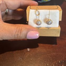 14 Kt Yellow Gold With Small Diamond Earrings 