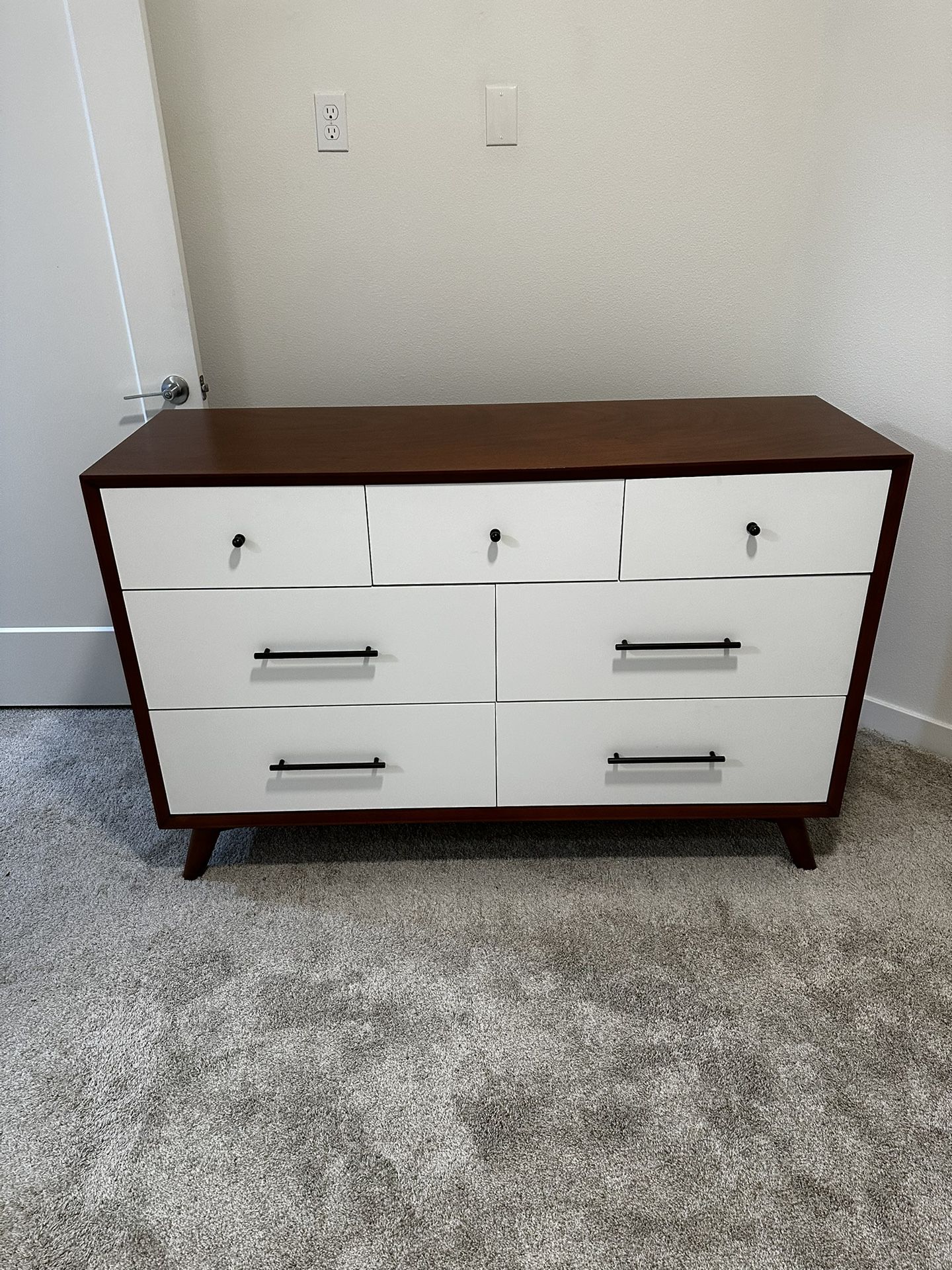 Williams 7 Drawer 56'' W Solid Acorn & White Wood Dresser