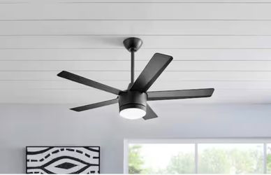 Home Decorators Collection Merwry 48 in. Integrated LED Indoor Matte Black Ceiling Fan with Light Kit and Remote Control