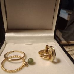 14k Rings (2) And 1 Pair Diamond Hoop Earings