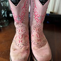 Unique Justin Gypsy Boots 10B Cowgirl Western Pink Embroidered