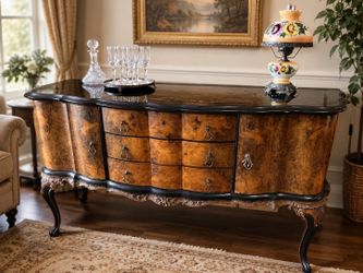 Antique burl wood credenza sideboard solid wood