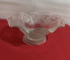 Vintage Tiara Indiana Glass Sandwich Footed Bowl Fluted Crimped Edge 10”