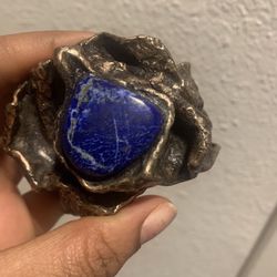 Lapis Lazuli Bracelet (Bronze Appears Silver) - Handcrafted - New