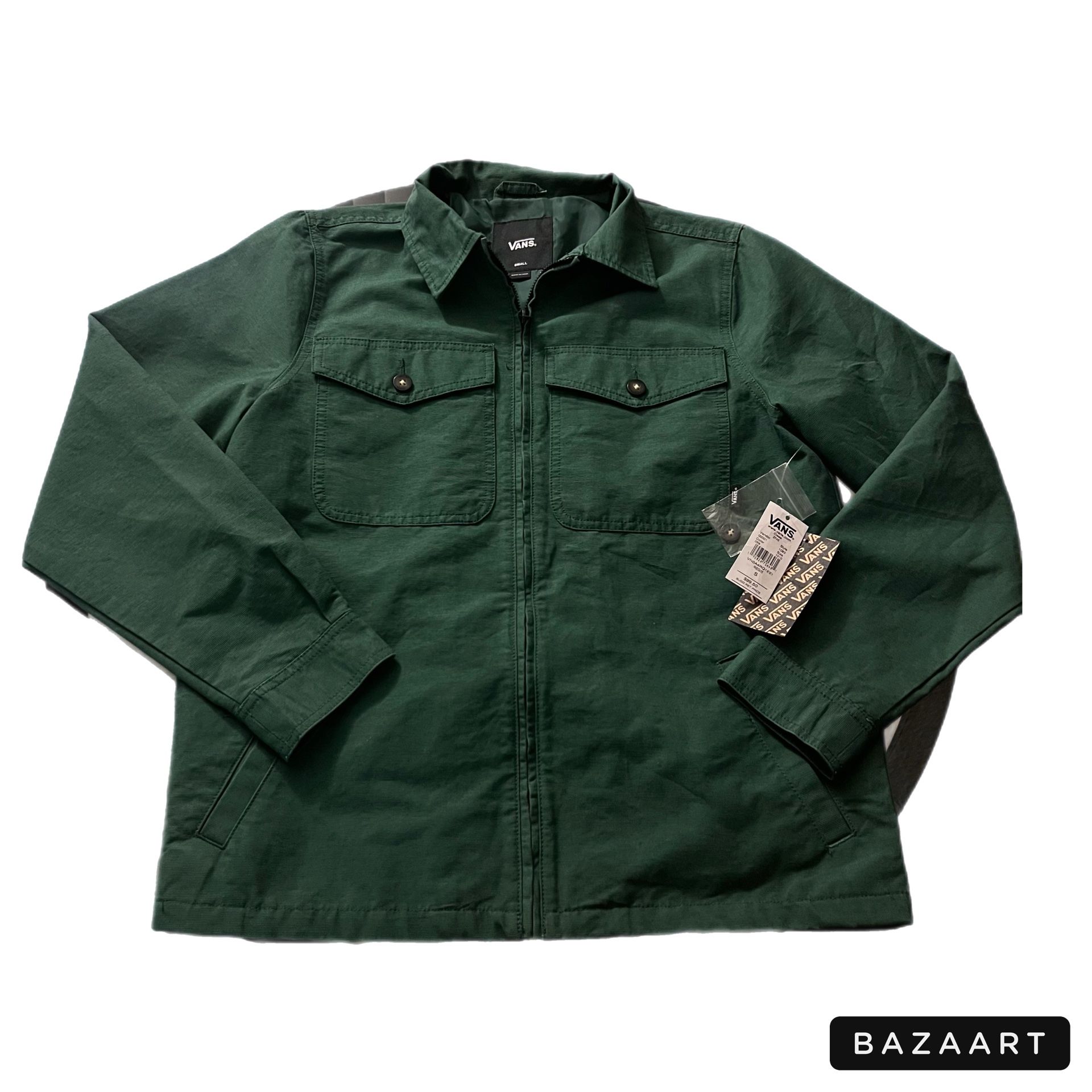 Mens Small Vans Denim Double Pocket Zip Up Jacket Green
