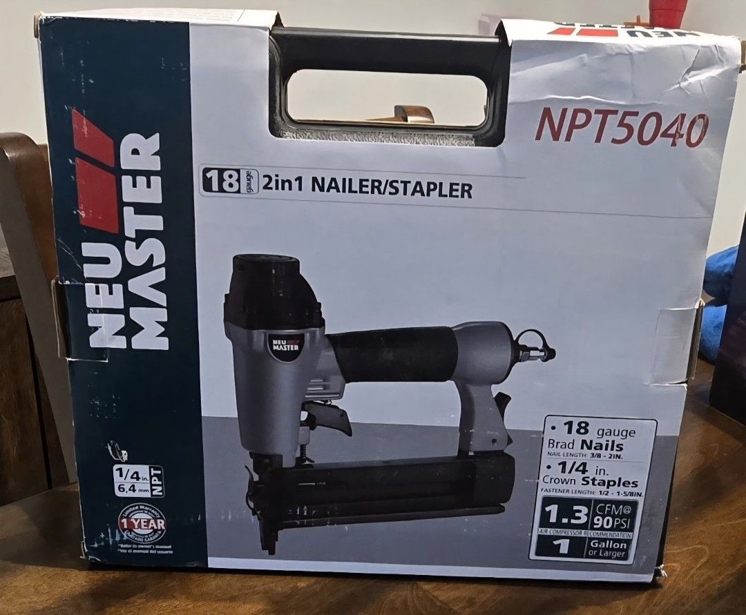 Brad Nailer NEU MASTER Pneumatic 2 in 1 Nail Gun Staple Gun 18 Gauge NPT5040