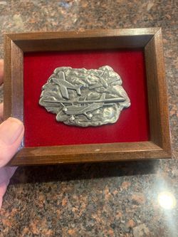 Vintage cast metal aviation belt buckle framed