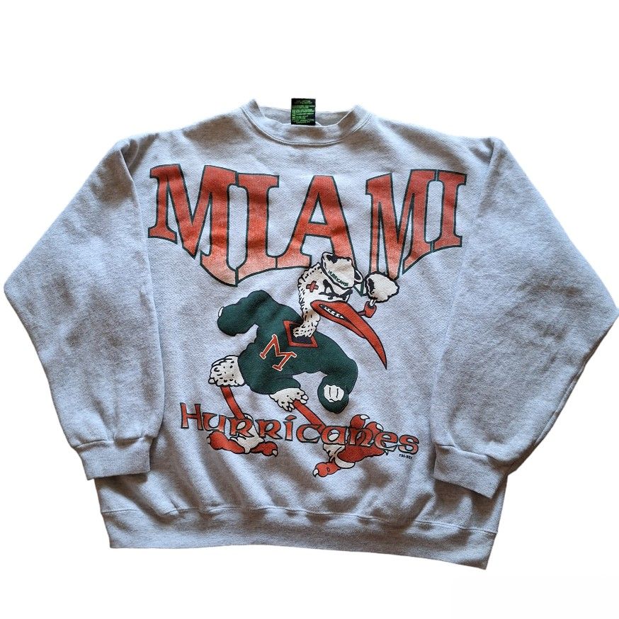 Vintage University of Miami Hurricanes Pullover Sweatshirt XL 90s Football Sebastian Ibis
