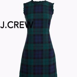 (NEW) (1 AVAILABLE) WOMEN’S J.CREW FACTORY BLACK WATCH PLAID RUFFLE-NECK SUITING DRESS - SIZE: 12 (LARGE) (MSRP: $128) 