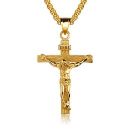 Religious Jesus Cross Necklace For Men Fashion Gold Color Cross Pendent With Chain