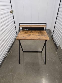 CubiCubi Folding Computer Desk with Shelf & Storage – Rustic Brown