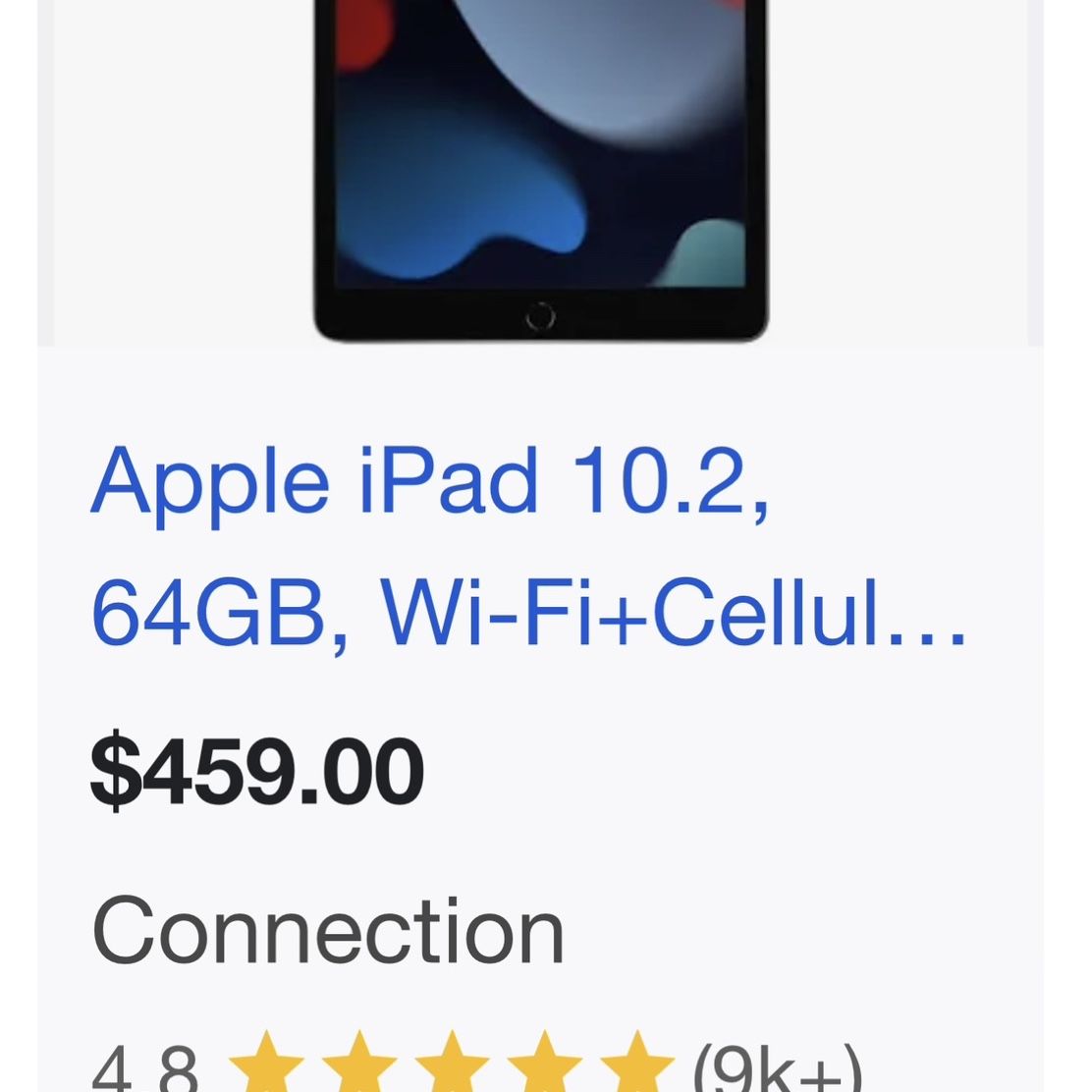 10.2 , 9th Gen iPad ( 64gb ) - Wi-Fi & Cellular 5G