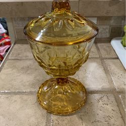 Hazel Atlas Amber Footed Candy Dish With Lid- One Small Chip Please See Pics Priced As Is