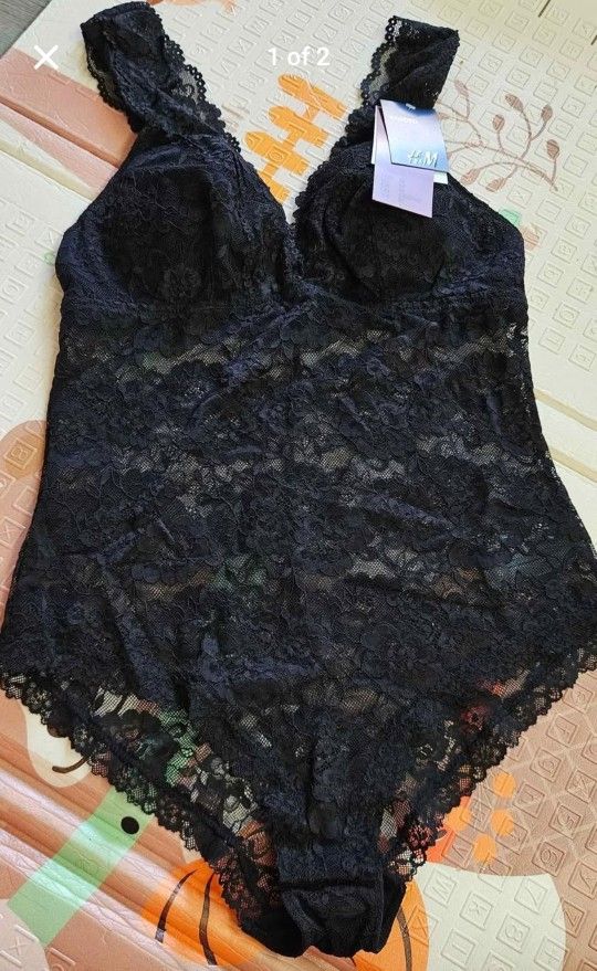 New Balconette Lace Bodysuit black one piece padded