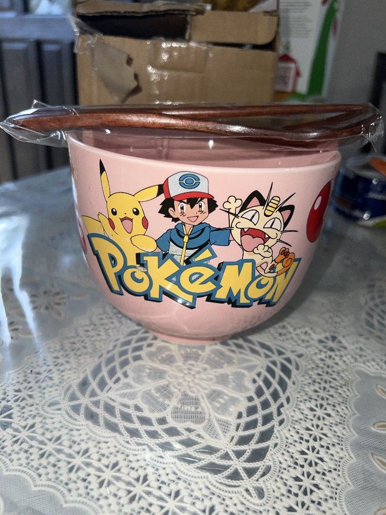 Pokémon Ramen Bowl, Soup Bowl 18.5oz With Wooden Chopsticks And Spoon