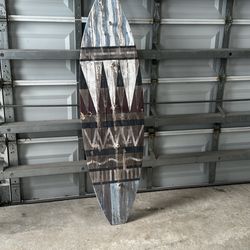 Decorative Wooden Surfboard – Rustic Coastal Wall Art- Towel Hanger