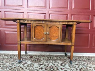 Vintage Drop Leaf Wood Server with Burl Inlay