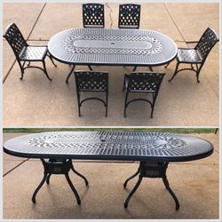  Summer Classics Vanderbilt High End Quality Outdoor Patio Furniture 6 seat Cast Aluminum Patio set includes a Heavy 7 foot Rectangular table and 6 He