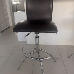 Modern Brown  Leather Bar Stools – Adjustable Height