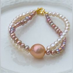B53-Handmade S925 Braided Purple And White Baby Pearl Bracelet And Edison Pearl