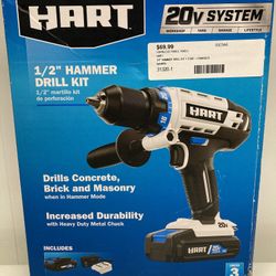 HART HPHD01B 20V Cordless 1/2" Hammer Drill Kit with 1.5Ah Lithium-Ion Battery and Charger