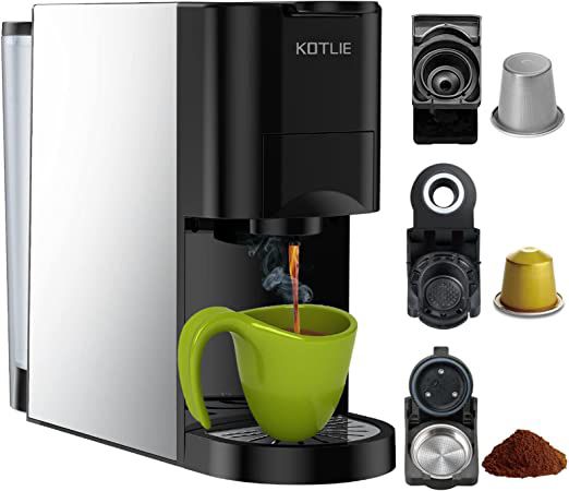 KOTLIE Single Serve Coffee Maker,5in1 Espresso Machine for Nespresso/Dolce Gusto/K cups/L'OR/Ground Coffee/illy 44mm ESE,Hot and Cold Brew Coffee